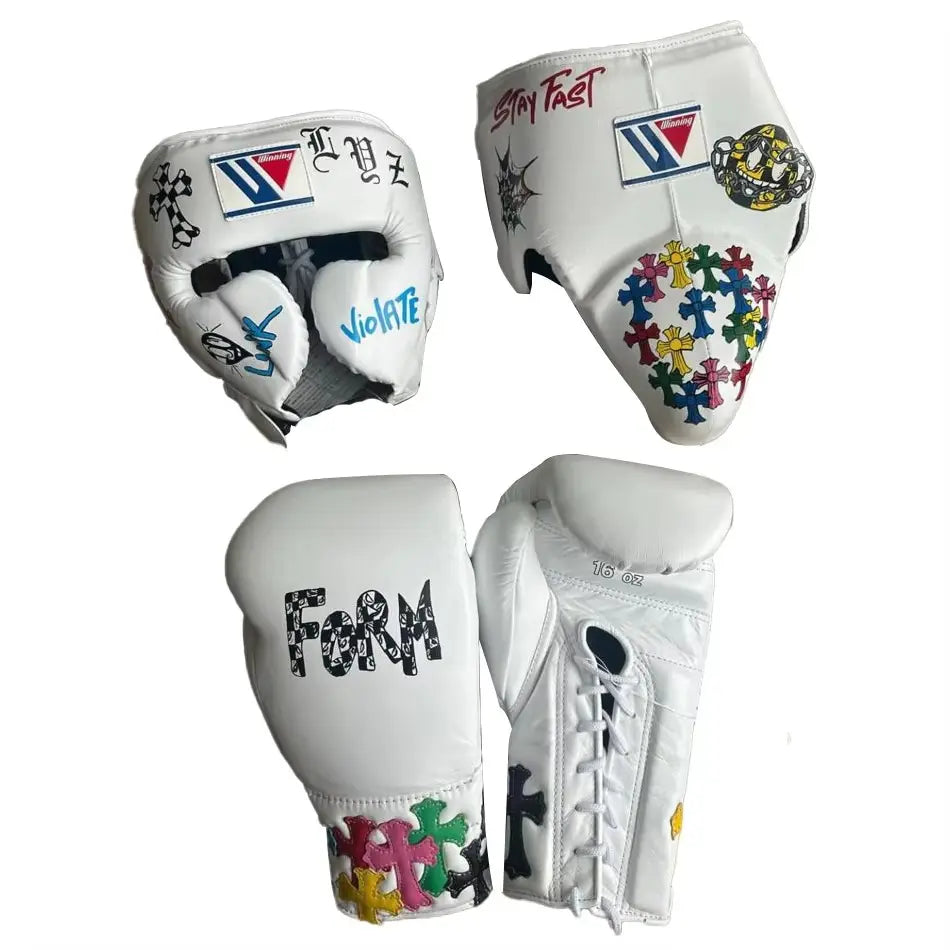 Winning Boxing Glove set, Winning Boxing gear, White winning cross design boxing set Winning Lace up Boxing Glove set, Boxing Glove set, Winning boxing gear set, PF Fitness Gear, Winning set, PF FITNESS GEAR winning gear, winning Boxing Glove, Winning groins, Winning head Gear, winning Boxing Set, Focus pads, Gloves for Gym, Fight Gloves, Gift for Him, Gift for Son, Father days Gift, Black Friday Sale, Christmas Gift, Thanks Giving Gift, New Year Gift, Cyber sale, Valentine Gift, Gift for her, Gift for Daug